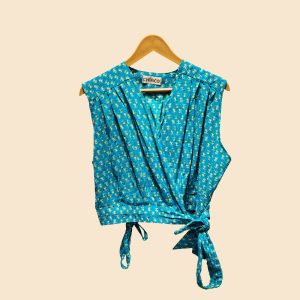 شومیز کراپ جلو گره فیروزه ای